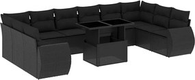 vidaXL Set canapele de grădină cu perne, 11 piese, negru, poliratan