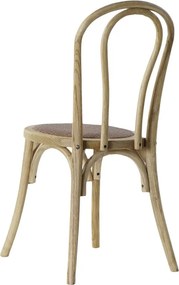 Scaun dining natur din lemn masiv de ulm cu șezut și spătar împletit din rattan, 89x43x44 cm, „Manoir"