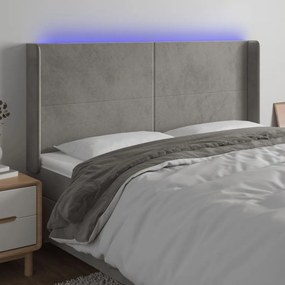 3123822 vidaXL Tăblie de pat cu LED, gri deschis, 163x16x118/128 cm, catifea