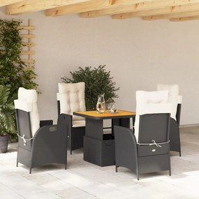 3277434 vidaXL Set mobilier de grădină cu perne, 5 piese, negru, poliratan