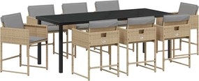 vidaXL Set de masă pentru grădină 9 pcs Bej poliratan