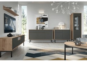 Vitrină, stejar jaskson hickory/grafit, BERGEN BW104