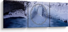 Tablou cu cascadele iarna (cu ceas) (90x30 cm)