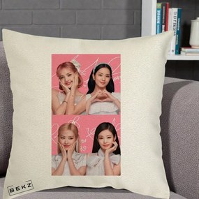 Perna Personalizata K-pop BLACKPINK Colaj Roz, 40x40 cm, Ecru, Husa Detasabila, Perna Inclusa, BEKZ®