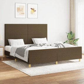 Cadru de pat cu tablie, maro inchis, 160x200 cm, textil Maro inchis, 160 x 200 cm, Design simplu