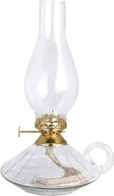 Lampă vintage cu petrol din sticlă transparentă, cu model gravat în linii, mâner și arzător în alamă, 15,5×25 cm, „Etched Stripe"