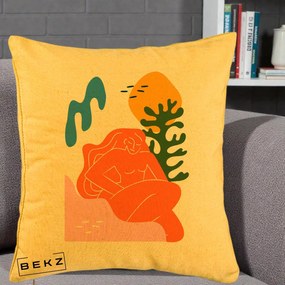 Perna Decorativa Femeie Portocalie Relaxata, 40x40 cm, Galben, Husa Detasabila, Perna Inclusa, BEKZ®