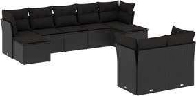 vidaXL Set mobilier de grădină cu perne, 9 piese, negru, poliratan