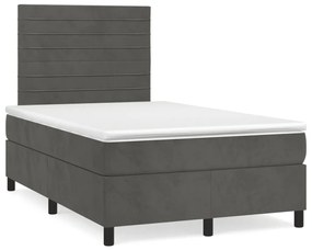 3143074 vidaXL Pat box spring cu saltea, gri închis, 120x200 cm, catifea