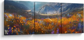 Tablou - Peisaj montan pictat II. (cu ceas) (90x30 cm)