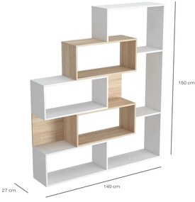 Biblioteca haaus Era, Stejar Sonoma/Alb, 140 x 27 x 150 cm