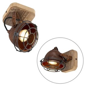 Spotlight industrial inclinabil maro ruginiu cu lemn - Gina