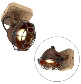 Spotlight industrial inclinabil maro ruginiu cu lemn - Gina