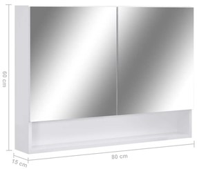 Dulap de baie cu oglinda si LED-uri, alb, 80x15x60 cm, MDF Alb