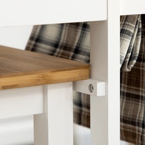 HOMCOM Set masă de bar pliabilă cu roți + 2 taburete alb și lemn deschis - 2 sertare și suport pentru prosop | Aosom Romania