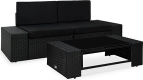 vidaXL Set mobilier de grădină, 3 piese, negru, poliratan