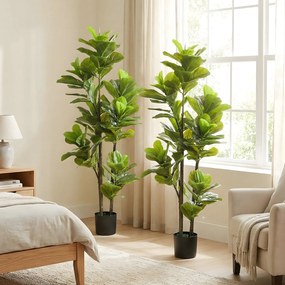 HOMCOM Set de 2 plante artificiale de interior 150 cm, plantă falsă ficus lyre cu ghiveci din ciment, verde | Aosom Romania