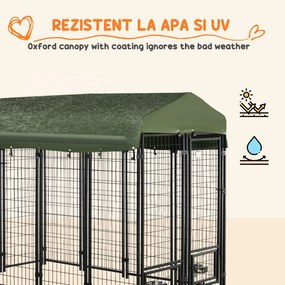 PawHut Canisa Aer Liber Lada Blocare Animale Companie Gard Sârmă Sudată Oțel Acoperiș Protecție | Aosom Romania