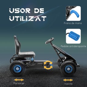 HOMCOM Go kart cu pedale pentru copii, Go kart de curse cu scaun reglabil, cauciucuri gonflabile, amortizor | AOSOM RO