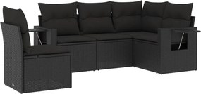 vidaXL Set mobilier de grădină cu perne, 5 piese, negru, poliratan