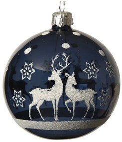 Glob Reindeer with star, Decoris, Ø8 cm, sticla, albastru