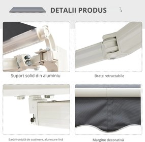 Outsunny Copertină de Soare Retractabilă Manual din Aluminiu și Țesătură Poliester, 2,5x2 m, Gri | Aosom Romania