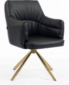 HR840 BAZĂ STEA Scaun Negru Piele Ecologica cu Bază Aurie