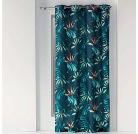 Draperie elegantă în stil scandinav, albastru închis, pe cercuri, cu frunze 140 x 260 cm