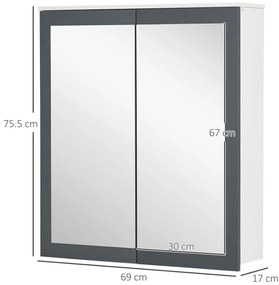 kleankin Dulap de baie cu oglindă Dulap de baie pentru agăţat cu 2 uşi din sticlă şi rafturi reglabile 69x17x75,5cm Alb | Aosom Romania