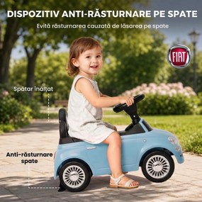 AIYAPLAY Mașinuță de Împins pentru Copii cu Licență Fiat, Muzică, Claxon, Anti-Răsturnare și PP, Albastru | Aosom Romania