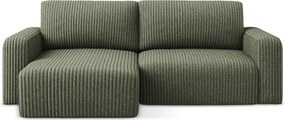 Colțar verde extensibil/cu spațiu de depozitare cu tapițerie din catifea reiată (cu colț pe partea stângă/cu șezlong) Kona – Makamii