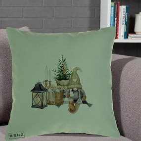 Perna Decorativa Gnom Scandinav cu Felinar, 40x40 cm, Verde, Husa Detasabila, Perna Inclusa, BEKZ®