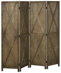 HOMCOM Paravan interior 4 Panouri 182L x 170H cm Stil rural elegant - separatoare de cameră cu cruciulite - Lemn de Paulownia Maro Gri | Aosom Romania