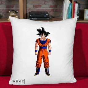 Perna Personalizata Dragon Ball Goku Complet in Gi Portocaliu, 40x40 cm, Alb Pufos, Husa Detasabila, Perna Inclusa, BEKZ®