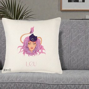 Perna Personalizata Zodie Leu, 40x40 cm, Crem Reliefat, Husa Detasabila, Perna Inclusa, BEKZ®