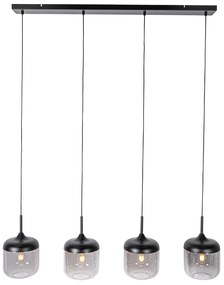 Lampă suspendată de design neagră cu sticlă aurie și fum cu 4 lumini - Kyan