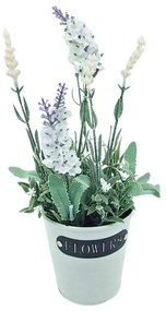 Plantă artificială în ghiveci, lavandă, dimensiuni 28x9 cm, culoare alb