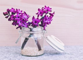 Tablou pe sticlă cu flori violete (70x50 cm)