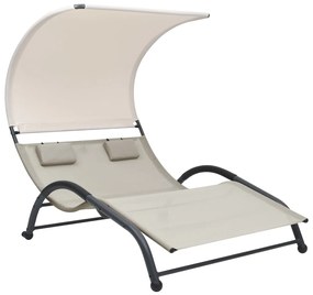 vidaXL Șezlong de plajă dublu cu baldachin, crem, textilenă