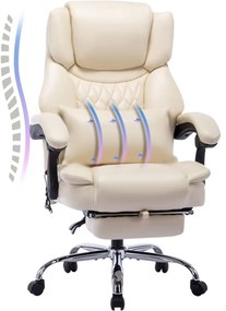 Scaun directorial, spatar inalt, suport pentru picioare, perna lombara detasabila, spatar rabatabil, captuseala groasa respirabila, sustinere extra, piele PU Premium, Bej