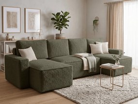 Canapea extensibila in forma de U SMART BOUCLE, verde inchis, 303x143 cm