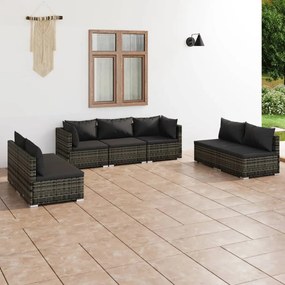 Set mobilier de gradina cu perne, 7 piese, gri, poliratan gri si antracit, 2x colt + 5x mijloc, 1