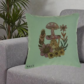 Perna Decorativa Ciuperca Pisica Boho, 40x40 cm, Verde, Husa Detasabila, Perna Inclusa, BEKZ®