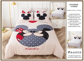 Lenjerie De Pat Finet Premium Pat Dublu - Minnie  Mickey Love Is