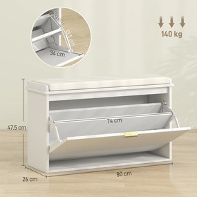 HOMCOM Bancă pentru Pantofi cu Raft Interior Reglabil și Detașabil, 80x26x47.5 cm, Alb și Bej | Aosom Romania