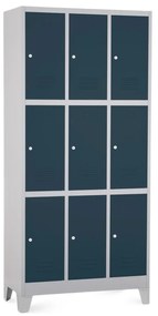 Dulap metalic - 9 cutii, 90 x 45 x 195 cm, picioare fixe, încuietoare cilindrică, antracit - ral 7016
