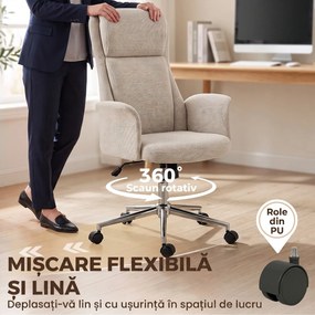 HOMCOM Scaun de Birou Rotativ cu Spătar Înalt, din Chenille Bej | Aosom Romania