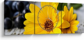 Tablou cu floare galbenă (cu ceas) (90x30 cm)