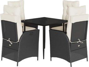 vidaXL Set mobilier de grădină cu perne, 5 piese, negru, poliratan