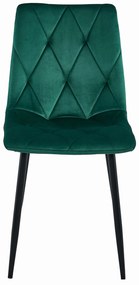 Scaun dining catifea LIBRA verde închis cu picioare negre